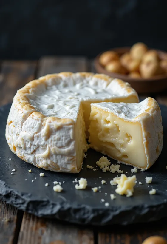 Värske Brie juust valges keraamilises kausis puitlaual