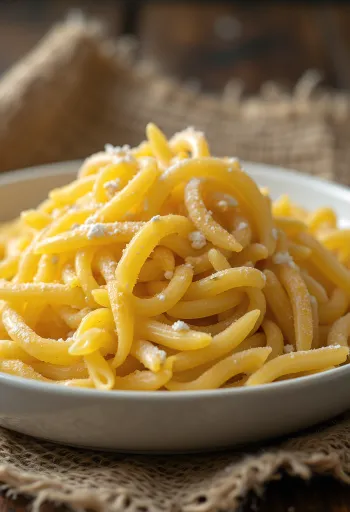 Durumpasta rustikaalses keraamilises kausis puidust pinnal