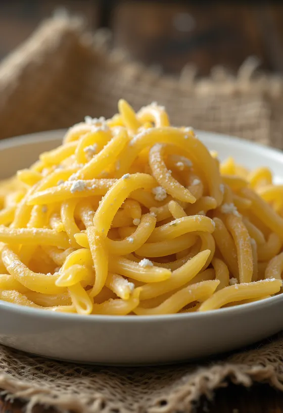 Durumpasta rustikaalses keraamilises kausis puidust pinnal