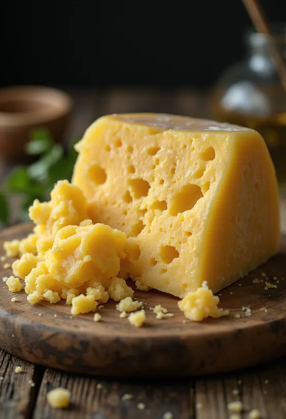 Värske Grana Padano juust valges keraamilises kausis puitlaual