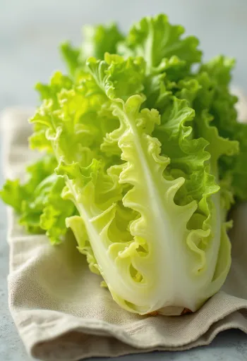 Värske frisee-salat (siguur), käharate roheliste lehtedega lõikelaual