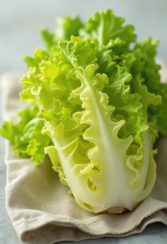 Värske frisee-salat (siguur), käharate roheliste lehtedega lõikelaual