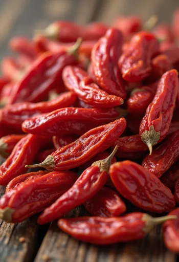 Goji marjad väikeses purgis, rikkalik punane värv, ümberringi kuivatatud marjad