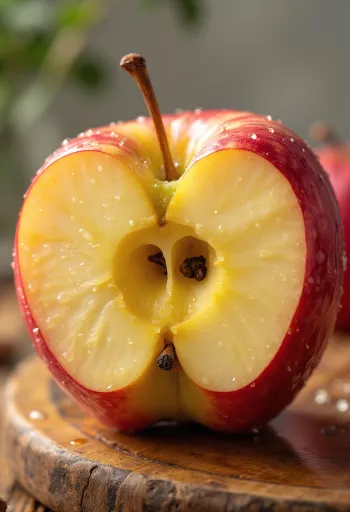 Värsked 'Honeycrisp' õunad ja viilud lõikelaual