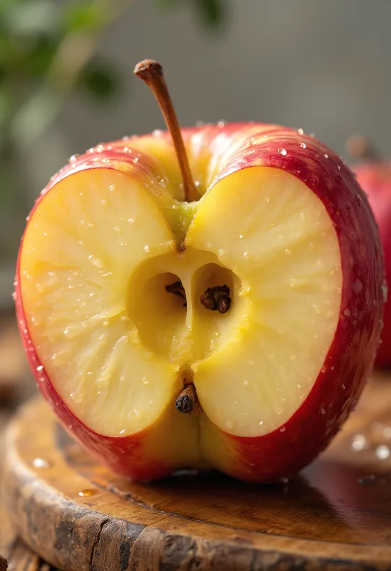 Värsked 'Honeycrisp' õunad ja viilud lõikelaual