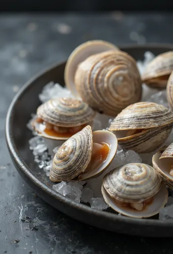 Värske Cherrystone veenuskarbi liha lõikelaual