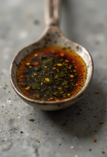 Kõrvitsaseemneõli tumedas pudelis ja kausis heledal taustal