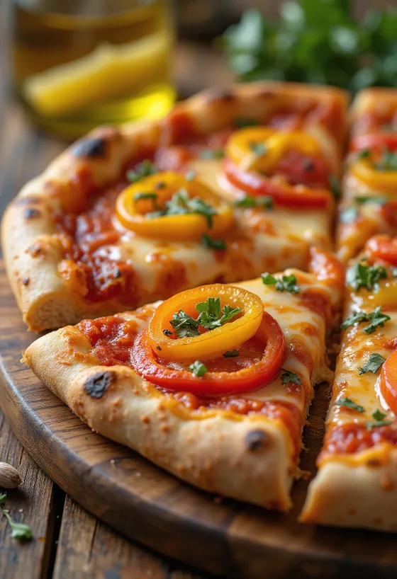 Pizza ai Peperoni värviliste paprikate ja mozzarellaga