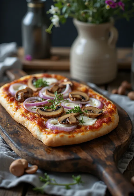 Pizza Finlandese põhjapõdraliha, hapukoore ja punase sibulaga