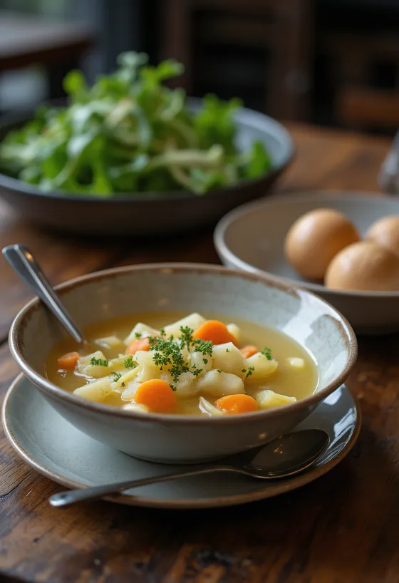 Vegan nuikapsasupp serveerituna