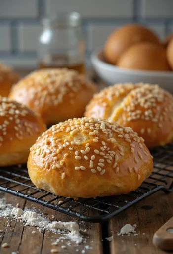 Klassikaline seesamiseemnetega burgerikukkel värskelt ahjust