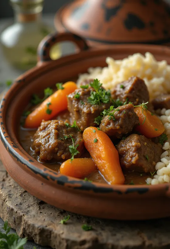 Maroko tajine lambaliha ja kuskussiga serveerituna