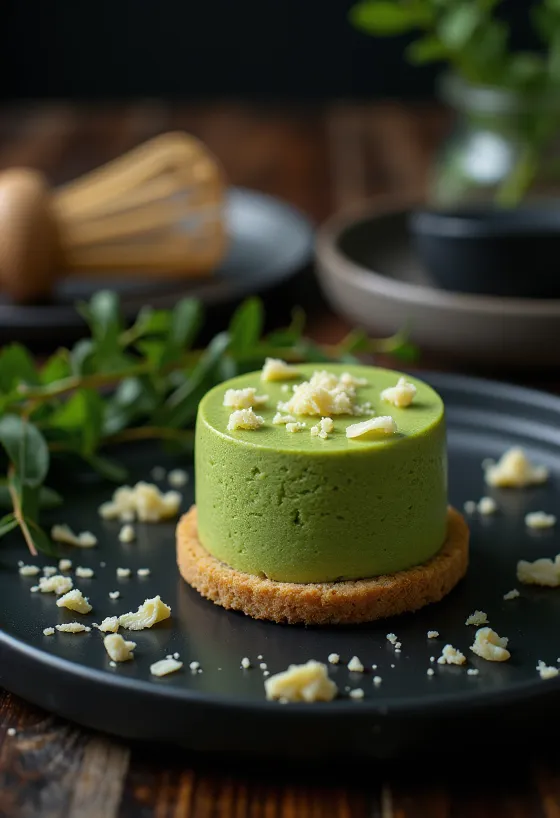 Matcha tee tort valge šokolaadi laastudega kaunistatult