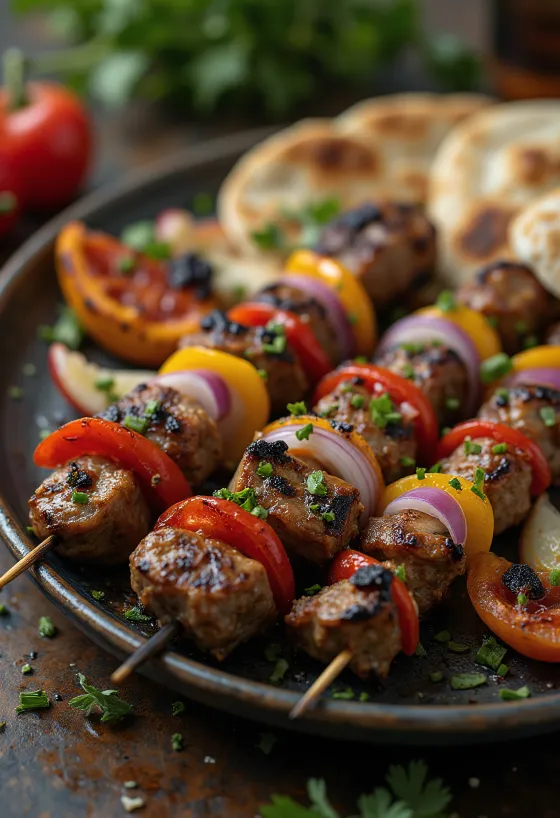 Šašlõkk ehk vardas grillitud liha ja köögiviljad