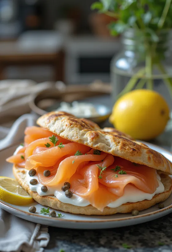 Lõhega pita värskete köögiviljade ja kreemja täidisega