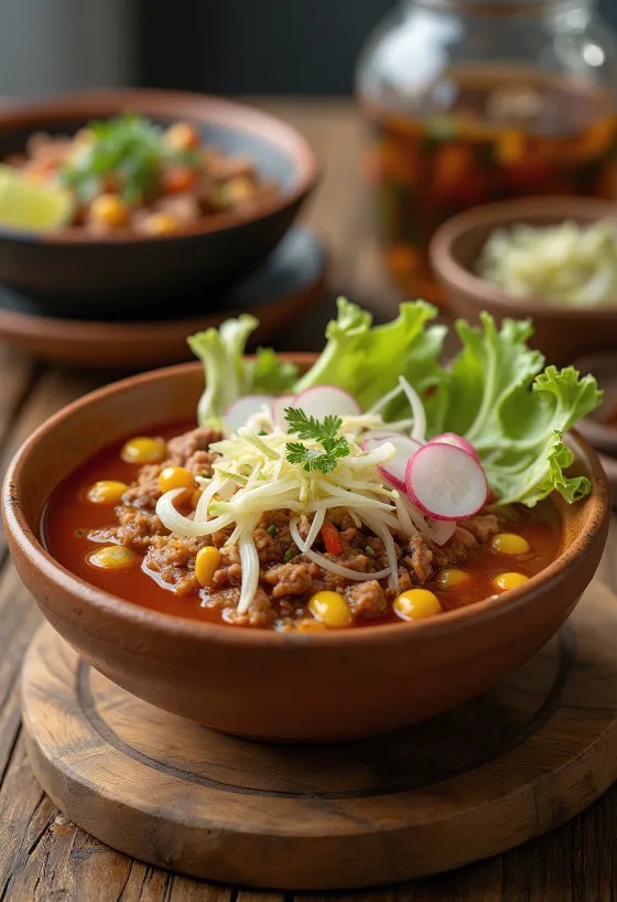 Pozole supp serveerituna