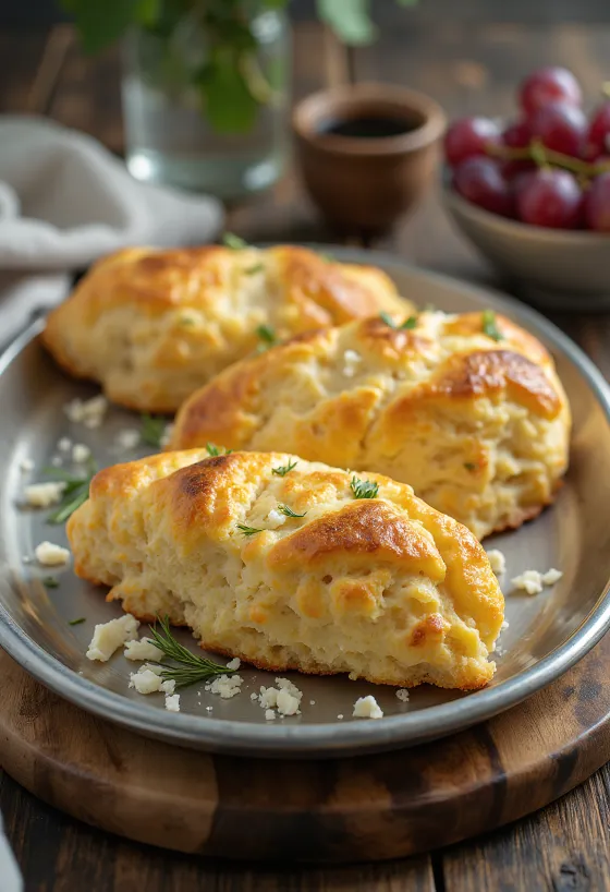 Rosmariini-kitsejuustupogatsad serveerituna