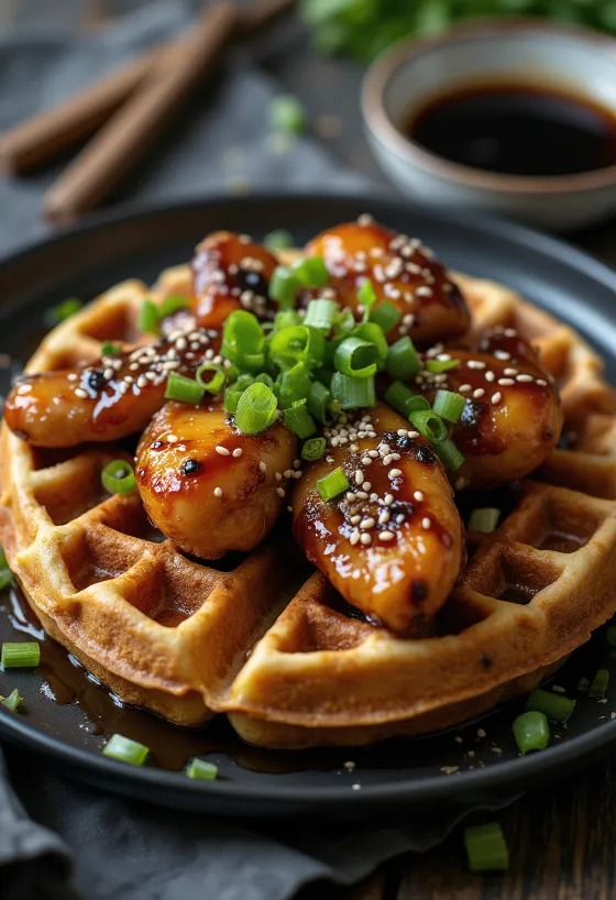 Teriyaki-kana vahvlid kanaliha ja seesamiseemnetega