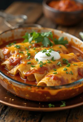 Kana enchiladad sulatatud juustu, hapukoore ja koriandriga