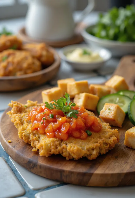 Ayam geprek terava kastme ja praetud tofuga