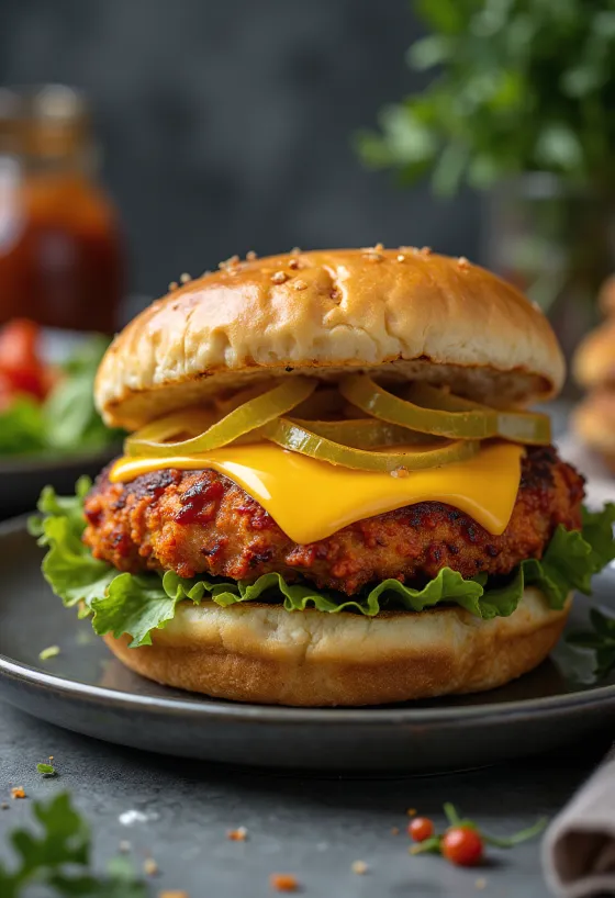 Piri-piri küpsetatud kanaburger serveerituna