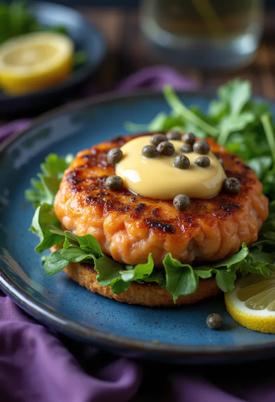 Värskelt valminud lõheburger kapparite ja tilliga