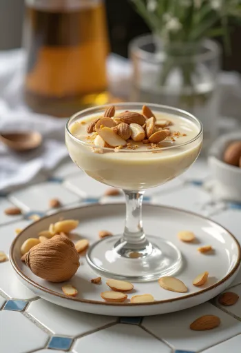 Mandlilikööri panna cotta serveerituna