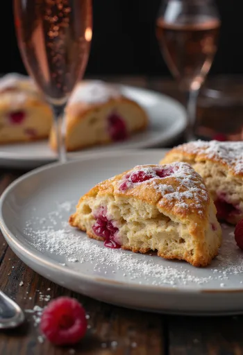 Šampanja ja vaarikatega scone serveerituna