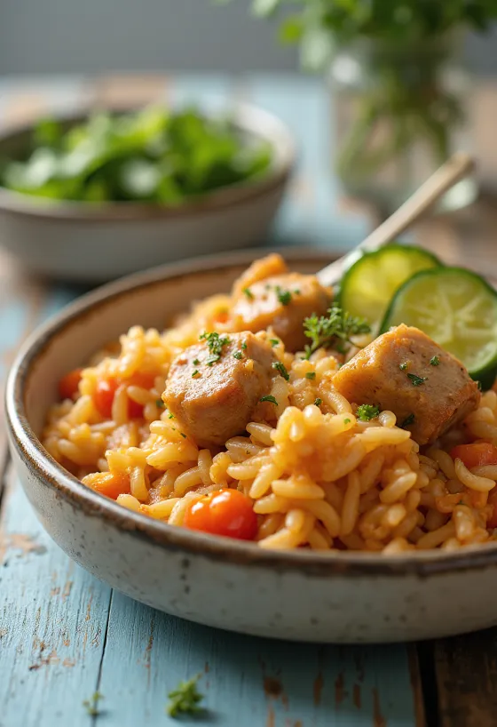 Lihaga riisiroog mahlase sealiha ja köögiviljadega rikkalikult valmistatud.