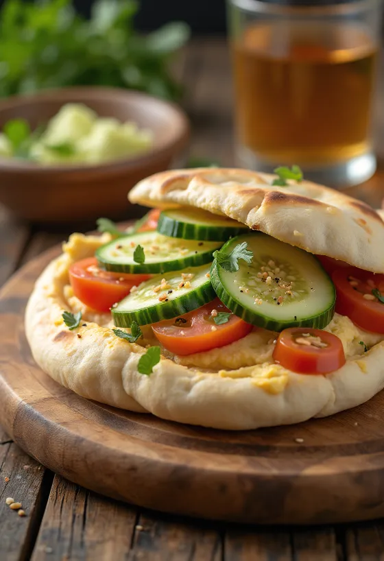 Pita hummuse ja värskete köögiviljadega