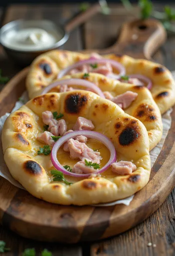 Tuunikala-naan leib serveerituna