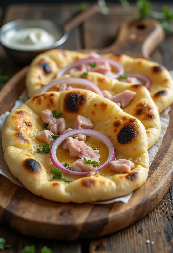 Tuunikala-naan leib serveerituna