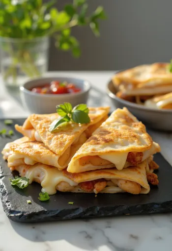 Kana-quesadilla sulatatud juustu ja värskete ürtidega