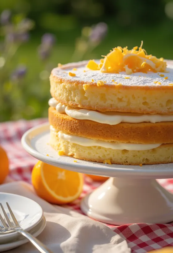 Apelsini-biskviittort värskete apelsiniviiludega
