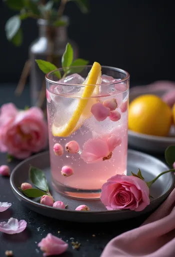 Roosivee limonaad klaasis serveerituna