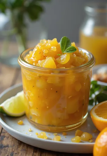 Rosmariini-apelsini-laimi chutney serveerituna