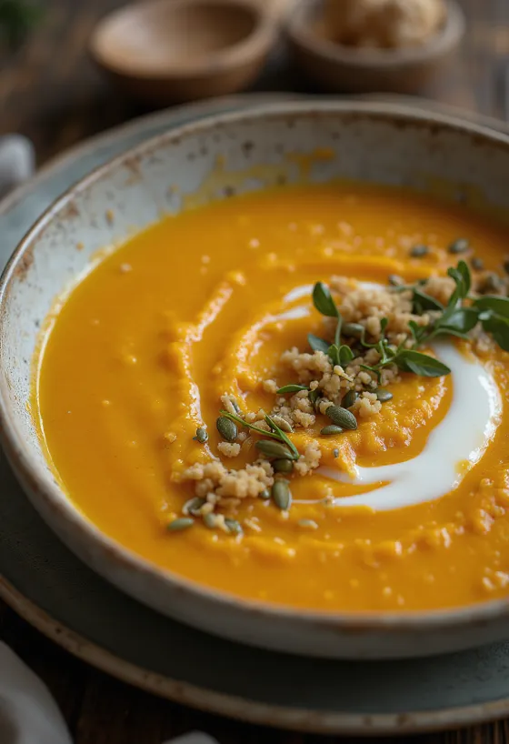 Serveeritud ingveri-bataadipüreesupp