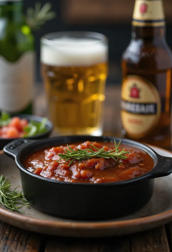 Rosmariini-õlle-barbecue-kaste serveerituna