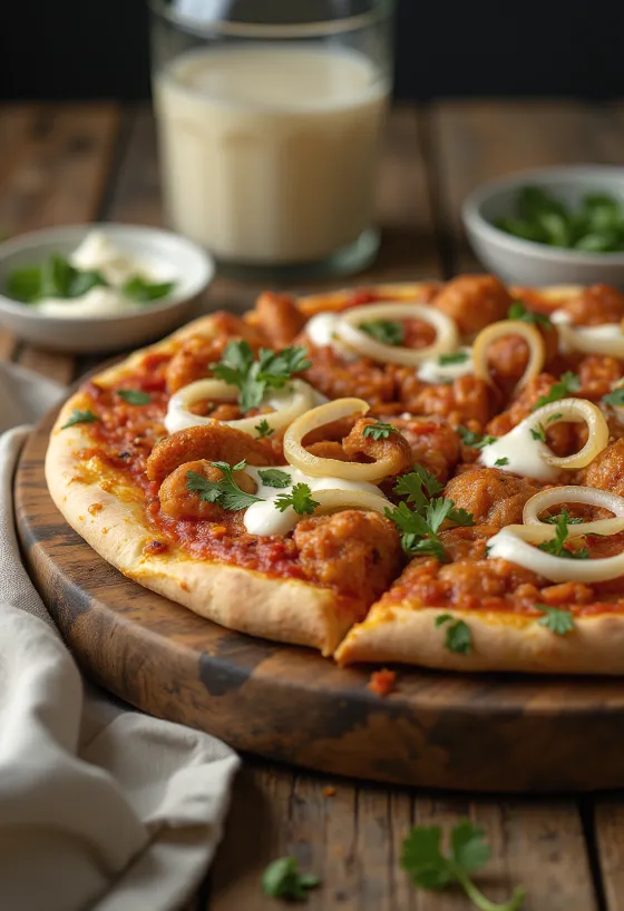 Tandoori kana pitsa India maitseainete ja koriandriga