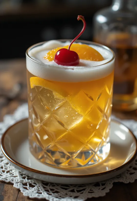 Whisky Sour kokteil apelsiniviilu ja kokteilikirssidega