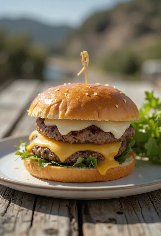 Monterey Jack juustu burger mahlase lihapihvi ja sulatatud Monterey Jack juustuga