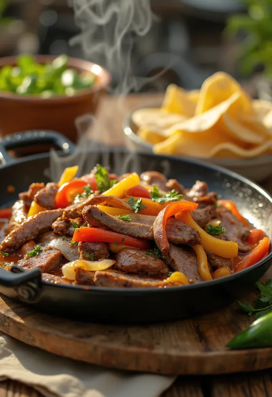 Veiseliha fajita serveerituna värske koriandri ja guacamolega
