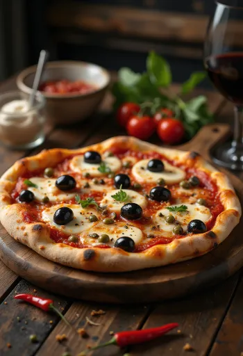 Pizza alla Puttanesca anšoovise ja kapparitega