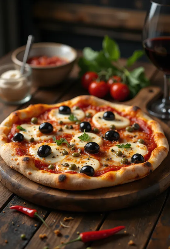 Pizza alla Puttanesca anšoovise ja kapparitega