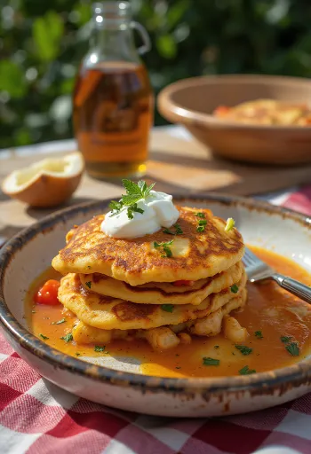 Cajun-kanaga pannkoogid serveerituna