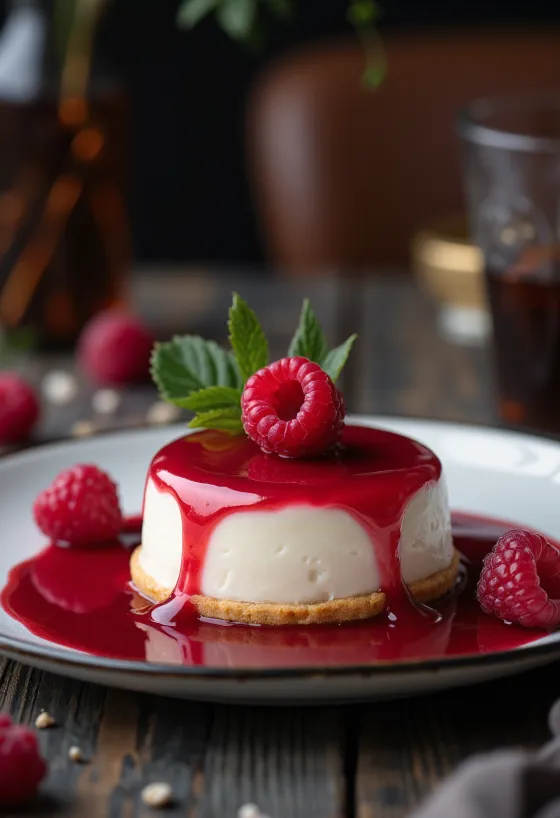 Vaarika panna cotta tort puuviljase kaunistusega