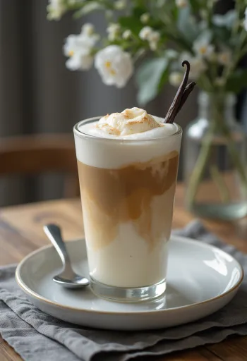 Vanillilatte värskelt serveerituna