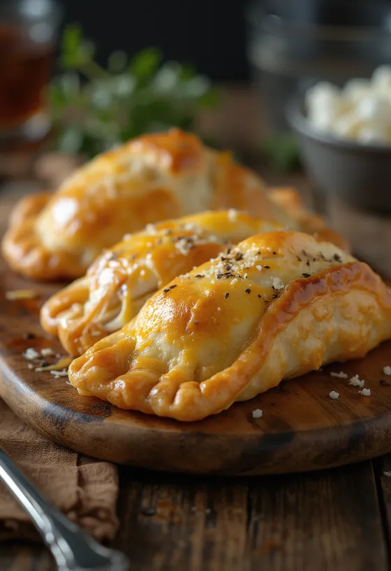 Kanaempanada pooleks lõigatuna, mahlase täidisega