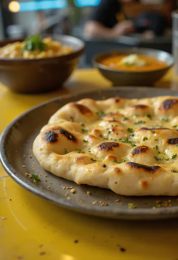 Värskelt küpsetatud naan leib küüslaugu ja võiga