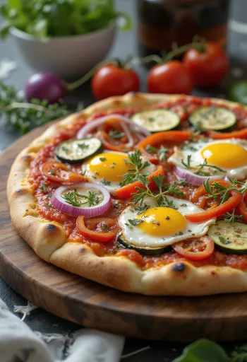 Pizza del Contadino küpsetatud köögiviljade ja mozzarella juustuga